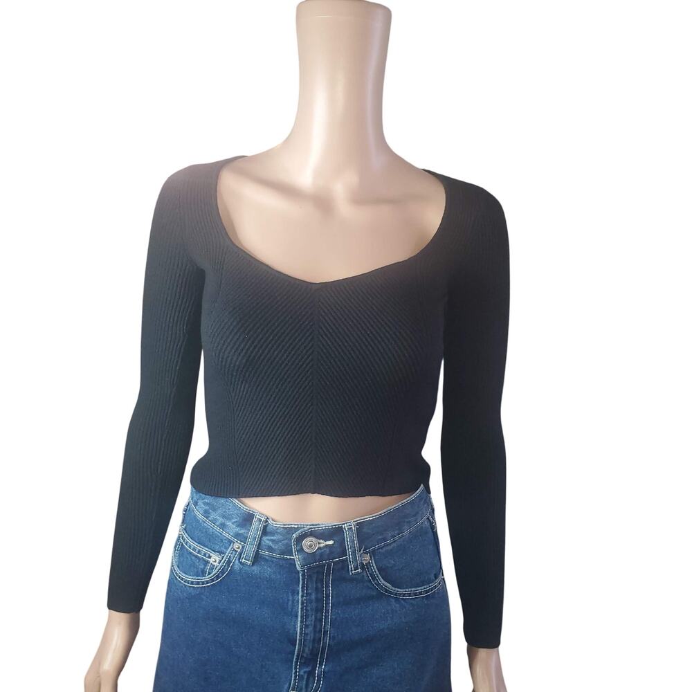 Abercrombie And Fitch Black Ribbed Sweetheart Neckline Crop Top Y2K Clubwear
